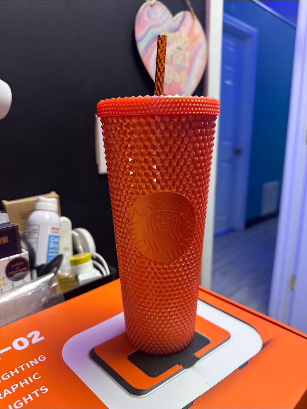 NEW Starbucks Pearlized Orange Studded Tumbler Cup 24 oz Venti Fall 2022 Bling
